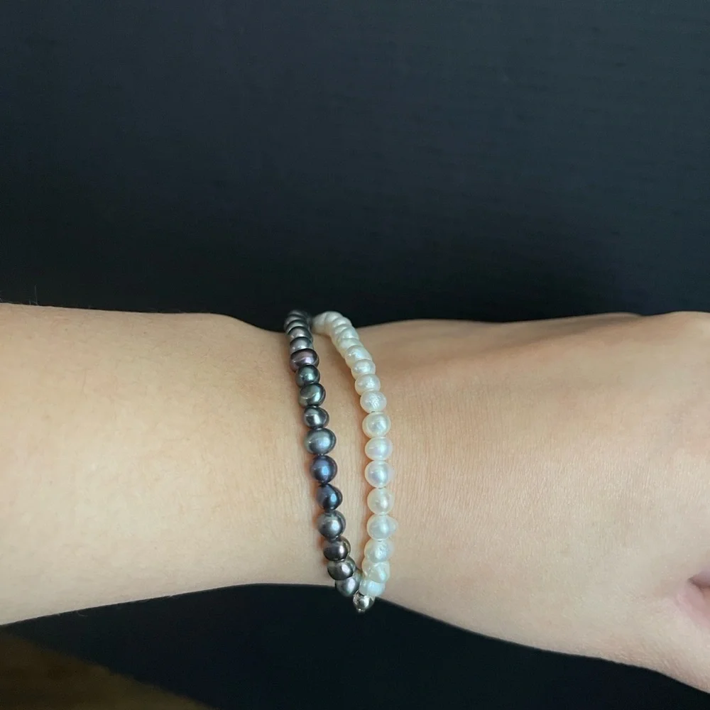 Sterling Silver Authentic Pearl Two Row Adjustable Bracelet